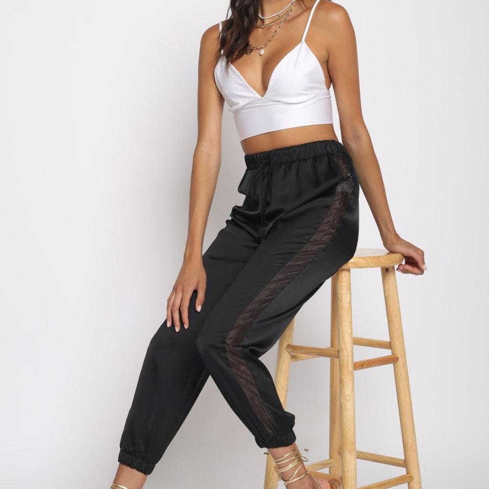 High Waisted Satin Cinched  Drawstring Jogger Pant